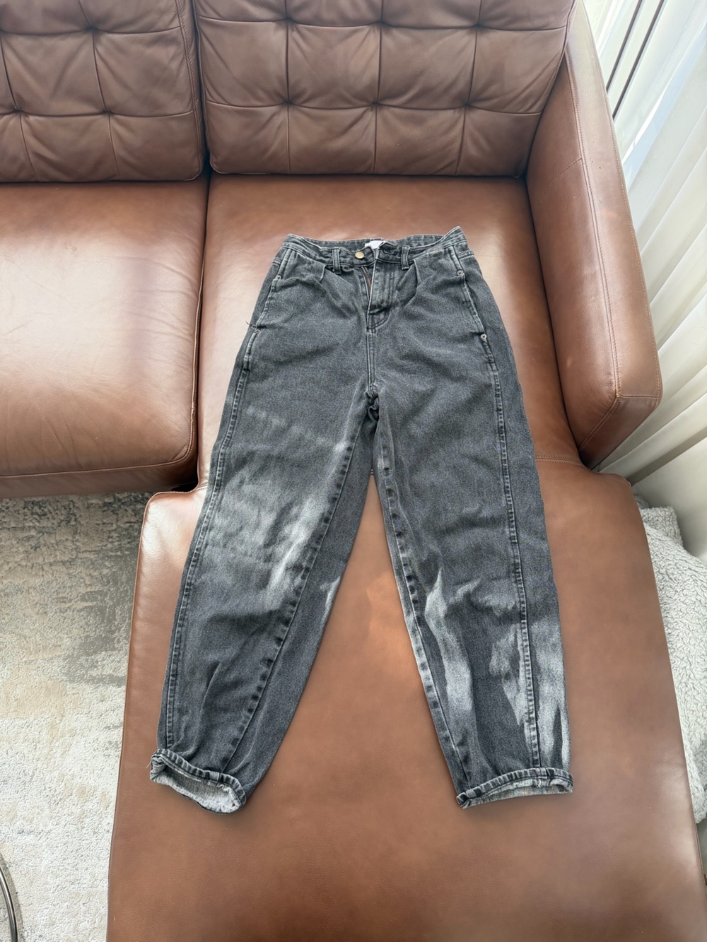 OAK + FORT Washed Black High-Rise barrel Jeans
